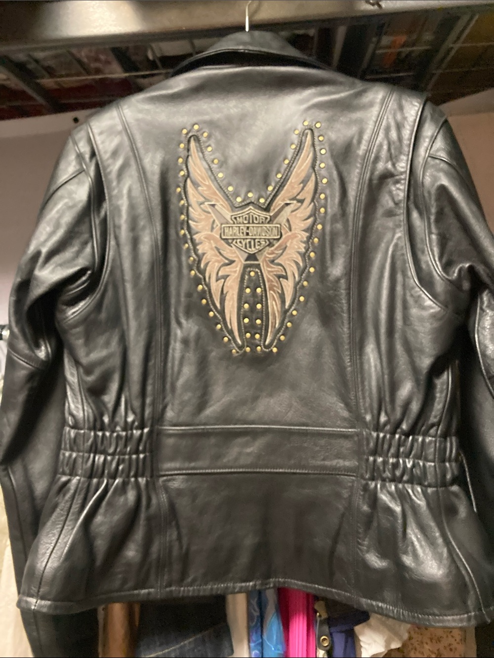 Harley-Davidson Black Leather Jacket with Tan & Gold Wing Patch